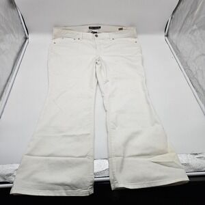 Source of Wisdom White Flare Leg Jeans Embroidered Back Flap Pockets Size 26